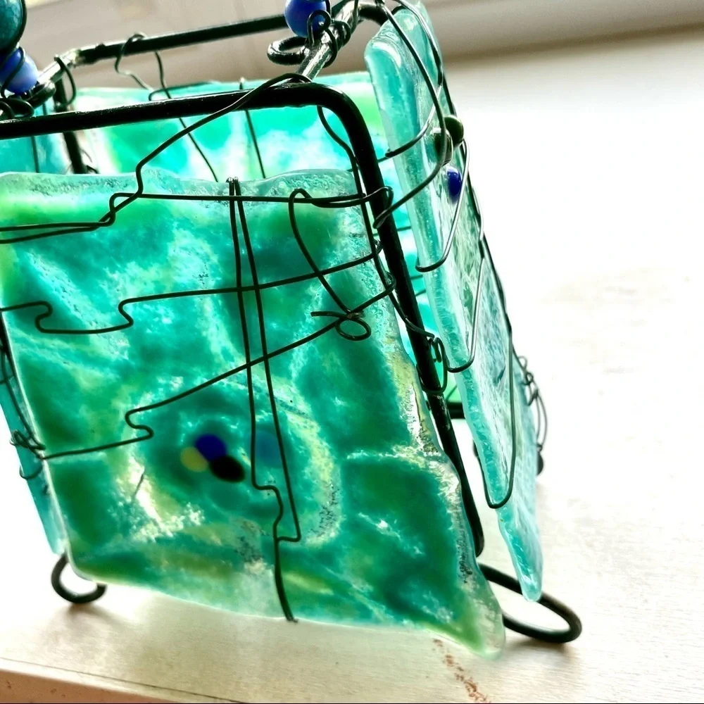Turquoise Blown Glass  TEA CANDLE HOLDER